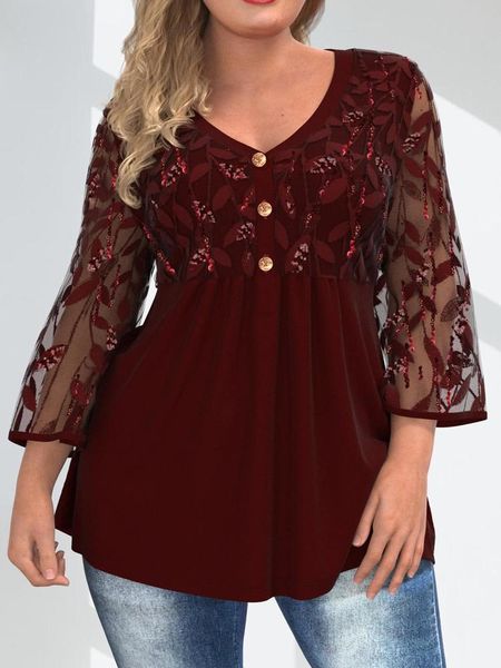 

plus size t-shirt for women spring autumn mesh sleeve sequined patchwork elegant party wear peplum blouse shirts, Black