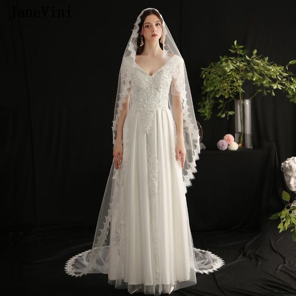 

bridal veils janevini vintage european long with comb one layer cathedral length lace edge tulle women wedding hair accessories, Black