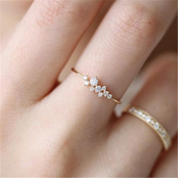 

cluster rings stylish fashion women ring finger jewelry rose gold /sliver /gold color rhinestone crystal opal 6/7/8/9 size, Golden;silver