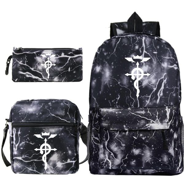 

backpack fullmetal alchemist edward elric 3pcs/sets school bags for teenage girls shoulder tote pencil case travel rucksack