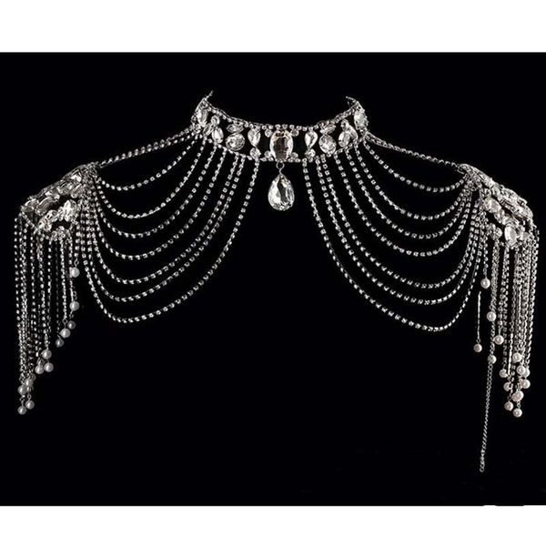 

chains fashionluxury wedding jewelry long crystal necklace chain bridal shoulder strap accessories for women je, Silver