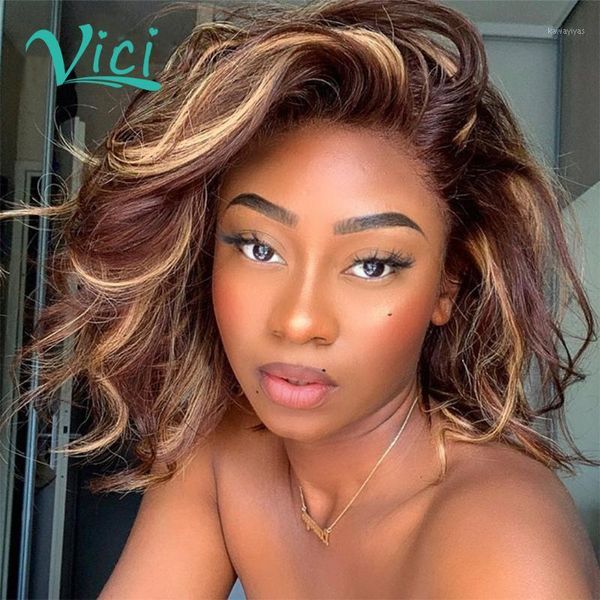 

ombre human hair wigs short bob wig brown honey blonde colored 13x4 lace front remy preplucked 150 density1, Black;brown