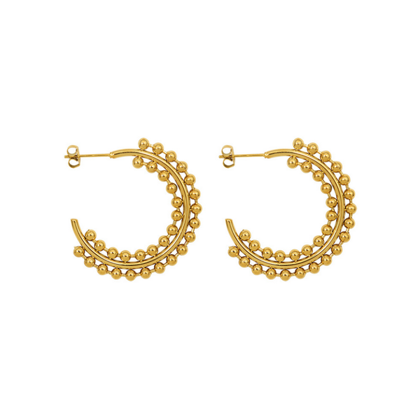 

hoop & huggie fashion exaggerated steel ball stitching c-shaped earrings jewelry titanium punk hip hop for women, Golden;silver