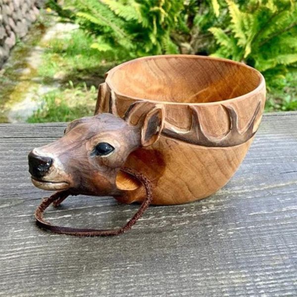 

mugs 180ml hand carved cup scandinavian kuksa wooden mug camping gear coffee guksi wild boar cups christmas