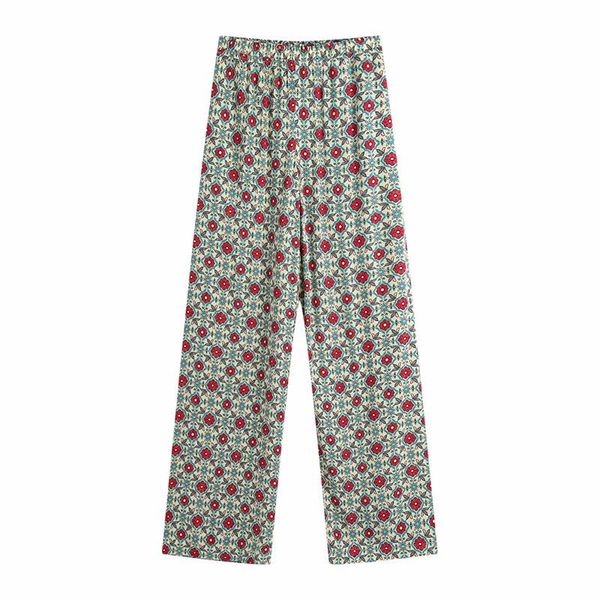 

women's pants & capris women 2022 fashion side pockets floral print straight vintage high elastic waist female trousers streetwear, Black;white