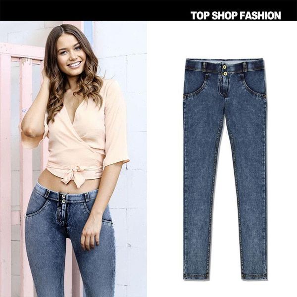 

women's jeans stretch skinny pants fashion trend pencil slim hip lifting low waist long, Blue