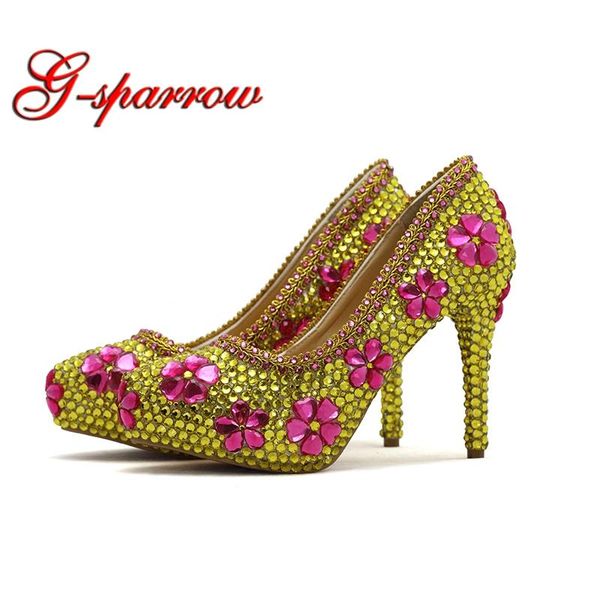 

gold rhinestone wedding shoes with pink crystal handmade gorgeous party prom graduation pumps big size 45 dress, Black