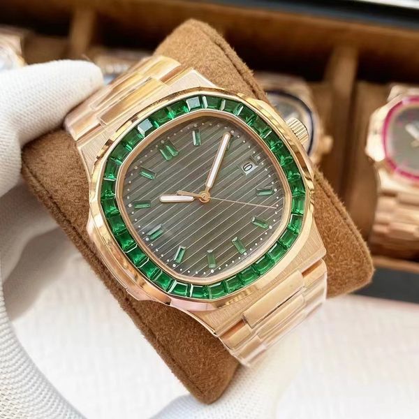 

arrives new nautilus watch men automatic man watches 5711 rose gold green diamonds stainless mens mechanical di lusso wristwatch date 04, Slivery;golden