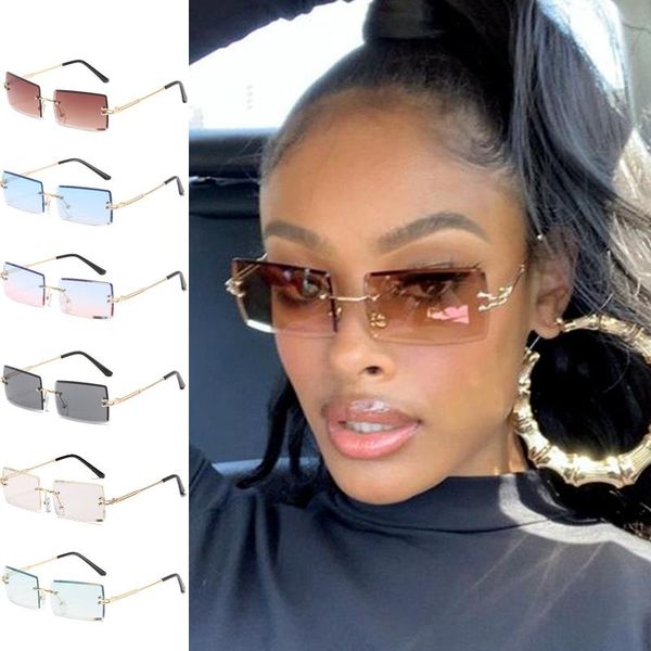 

sunglasses 2021 fashion rimless shades for women vintage personality frameless cutting lens sun glasses uv protection uv400, White;black