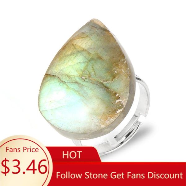 

cluster rings women men natural flat labradorite moonstone finger irregular gem stone copper open adjustable joint ring jewelry, Golden;silver