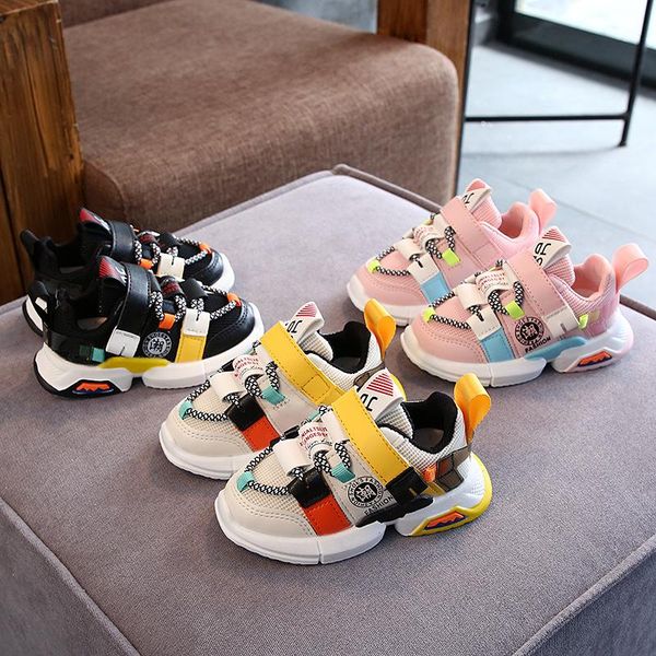 

children sport shoes toddler baby girls boys patchwork color soft sole mesh sneakers kids boy girl cross-tied casual, Black;red
