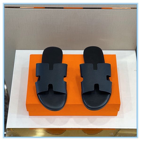 

2021ss slipper men sandals slides waterfront true leather sandal men mens shoes 39-45 with original box and dust bag, Black