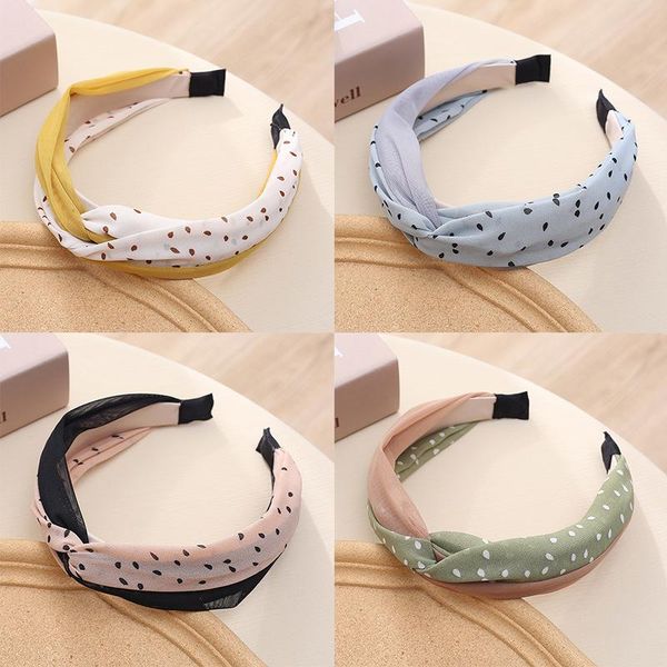 

hair clips & barrettes korean simple women hoop accessories lace mesh stitching contrast color polka dot knotted cross wide-brim hairband, Golden;silver