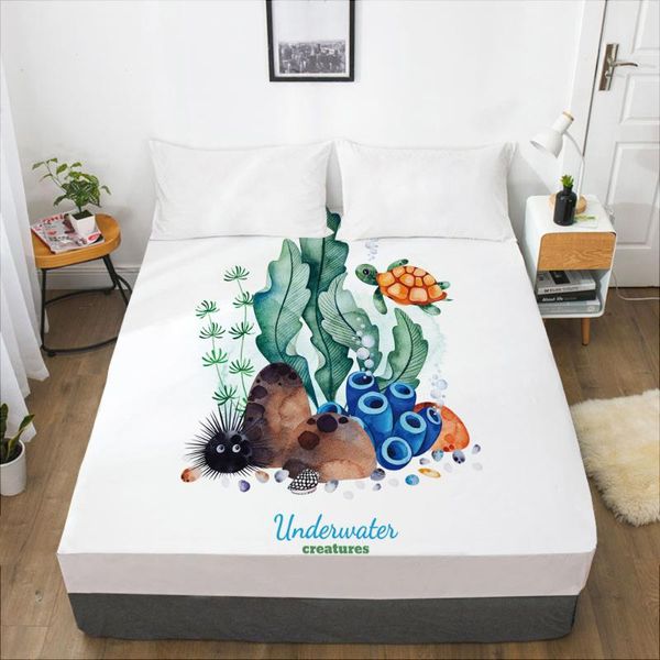 

sheets & sets elastic fitted sheet bed with an band 150/180/200/160*200 mattress cover 1pc nordic simple aquatic plant
