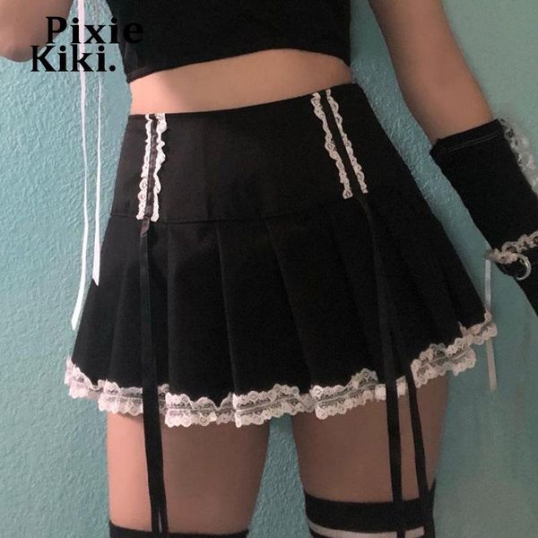 

skirts pixiekiki mall goth black mini alt clothes aesthetic grunge lace trim pleated skirt dark academia p80-dz16