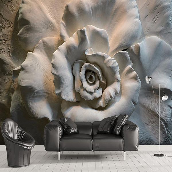 

wallpapers custom mural wallpaper wall covering 3d relief rose flower painting living room sofa tv background cloth home decor