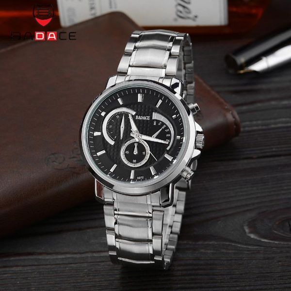 

wristwatches badace quartz watch men brand designer clock casual sport male watches luxury stainless steel mens wristwatch hour 9972, Slivery;brown
