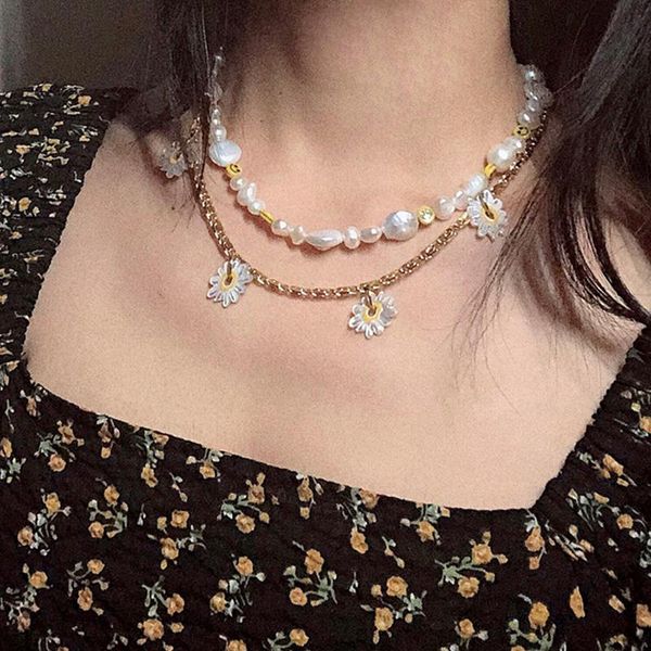 

chokers aomu korea fashion simple irregular imitation pearl creative handmade necklace for women girls 2021 trend jewelry gift, Golden;silver