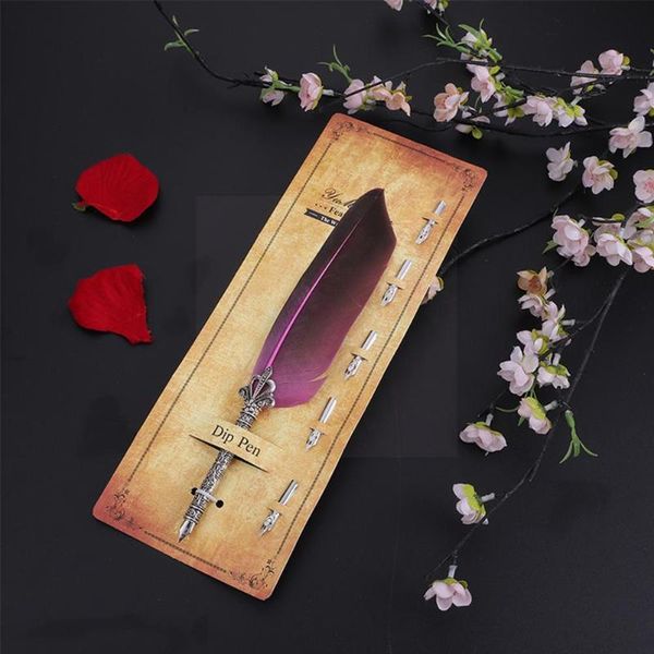 

fountain pens english calligraphy feather, color feather dip pen set for letter wedding stationery, gift v7n5
