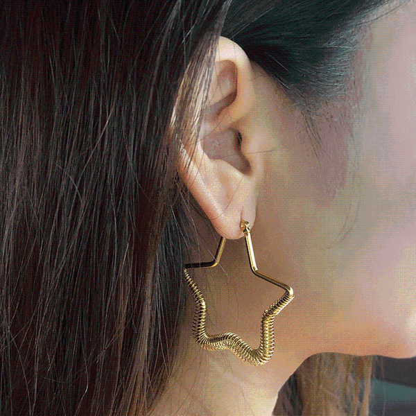 

hoop & huggie punk big earring stainless steel geometric star earrings round heart for women butterfly jewelry, Golden;silver