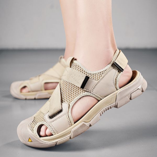 

wholesale fashion summer womens mens sandals black beige mesh leather sandbeach sandal men shoes size eur 38-44 code: 93-1801