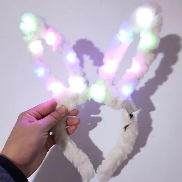 

flashing plush ears headband women girls light up hairband headwear glowing hoop wedding birthday party favors decoration