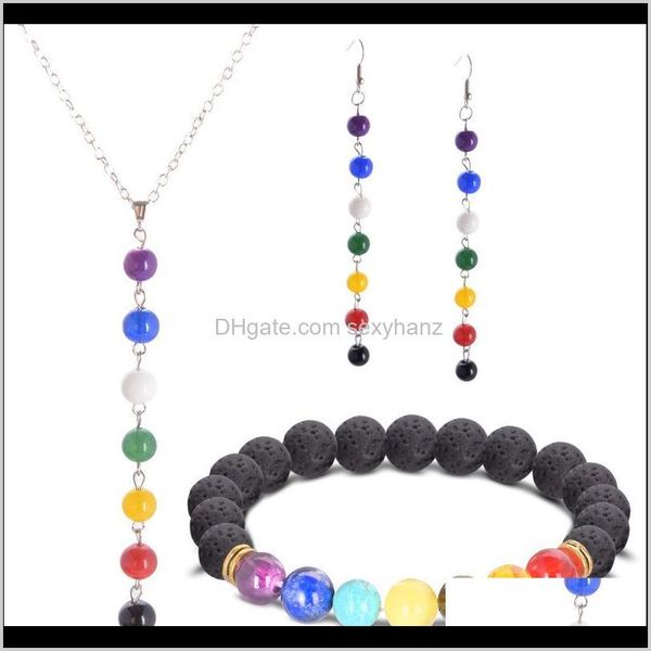 

& drop delivery 2021 natural stone colorful beads pendant earrings bracelet set for women wedding necklace sets engagement jewelry accessori, Silver