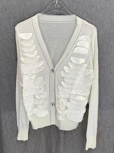 

women's knits & tees v-neck multi-level applique retro contrast color loose thin sweater cardigan ladies autumn fashion all-match top, White