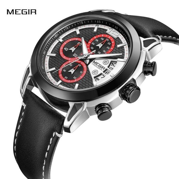 

wristwatches megir fashion sport watches for men chronograph wrist watch casual quartz waterproof men's, Slivery;brown
