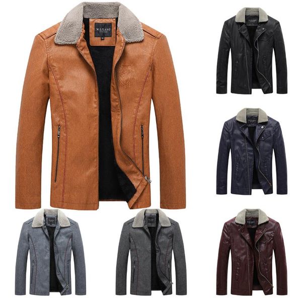

men's jackets 2021 autumn winter sports outerwear mens motorcycle leather business fleece lapel slim jacket male moto biker casual coat, Black;brown