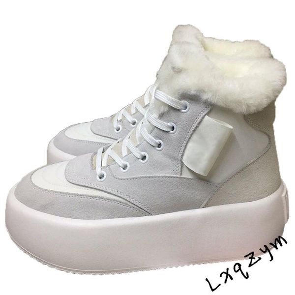 

boots thick flat bottom fur collar high help snow shoes nature leather brand sneakers wool lining for winter women ankle, Black