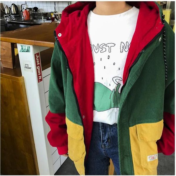 

women's jackets patchwork corduroy jacket oversized baseball vintage clothes parkas women winter and caot college chaquetas, Black;brown