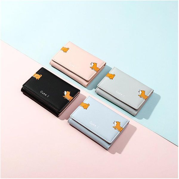 

card holders wallet for women cute purse wallets kawaii pu lady girls id holder, Brown;gray