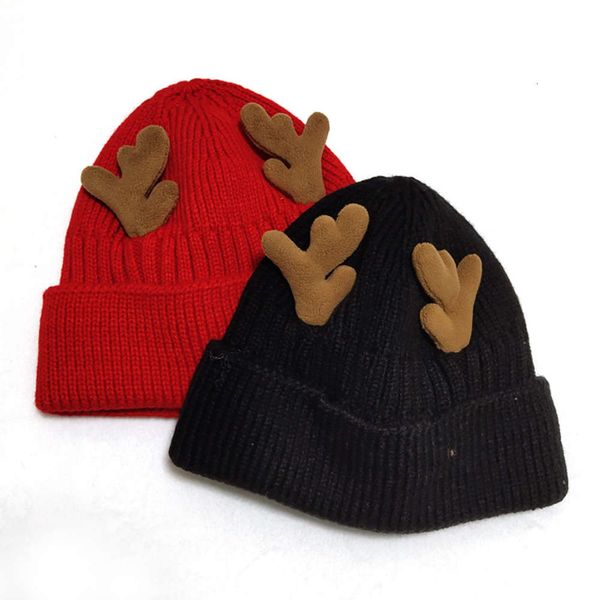 

hat winter warm children's christmas antler knitted versatile wool student plush pullover, Blue;gray