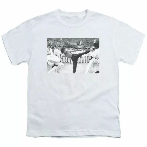 

bruce lee kick to the head kids youth t shirt licensed martial arts tee white, White;black