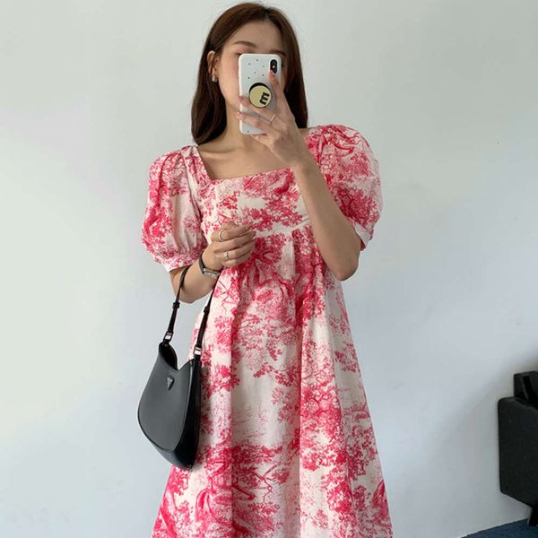 

casual dresses dress women clothessouth korea summer french square collar halo dye design loose versatile bubble sleeve short y7bc, Black;gray