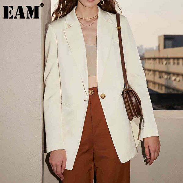 

[eam] women beige big size pocket blazer lapel long sleeve loose fit jacket fashion spring autumn 1dd6177 21512, White;black