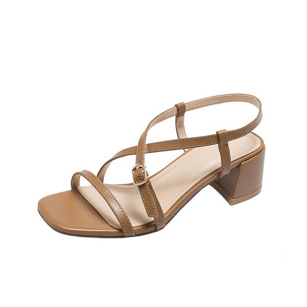 

fashion leather women's shoes 2021 summer product with buckle belt open toe wild sandals tide, Black