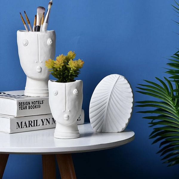 

vases home decoration vase ceramic flower pot room face sculpture statue pen holder living arrangement art