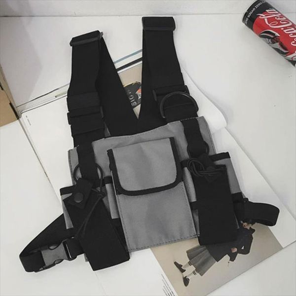 

black hip hop streetwear military rig bag for men functional waist packs adjustable pockets waistcoat fashion chest bags