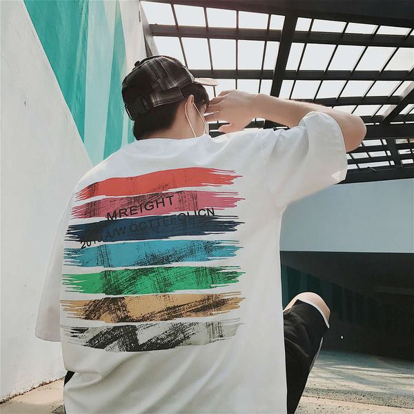 

men's shirt 2020 summer short sleeve lovers t-shirt plus bulky men's clothing korean fashion top, White;black