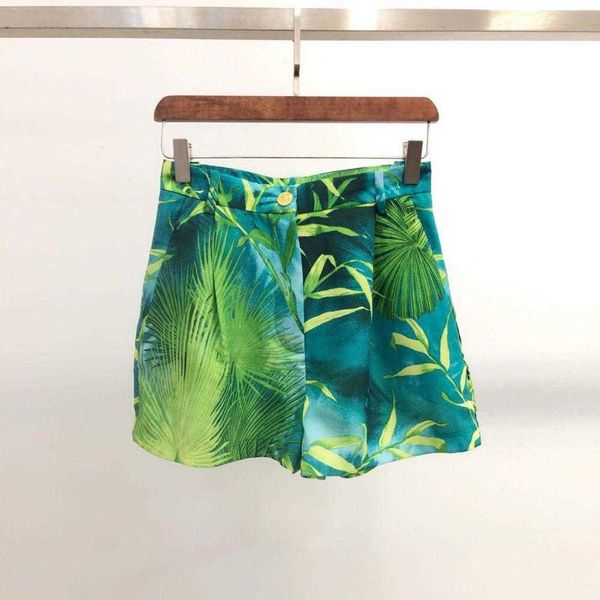 

women's shorts high-end luxury green leaf summer collection fashion silk woman beach-style shorts soft ol54, White;black