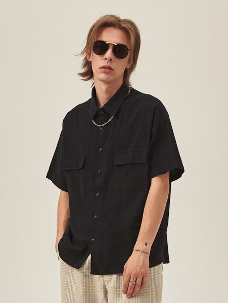 

extended sizes men flap pocket solid shirt g9sj#, White;black