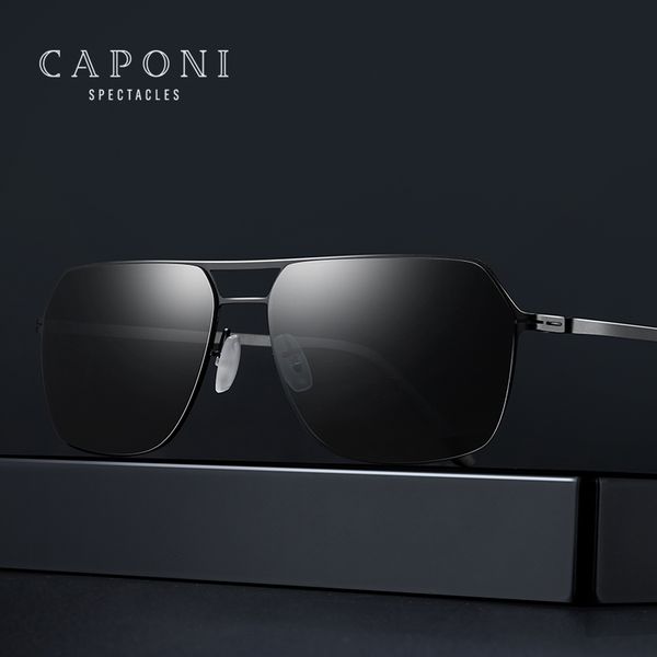 

sunglasses fashion caponi men's glasses polarized square nylon lens uv protect black cut shades male no screw design driving cp2007, White;black