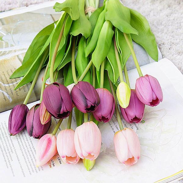 

luxury silicone real touch tulips bouquet decorative artificial flowers living room decoration flores artificiales & wreaths