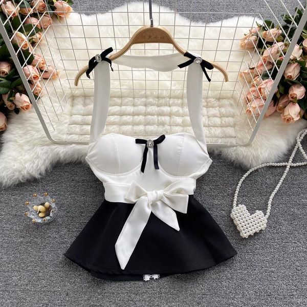 

women's tanks & camis summer 2021 fashion hanging neck hit color spelling sleeveless clothes korean clothing s938, White