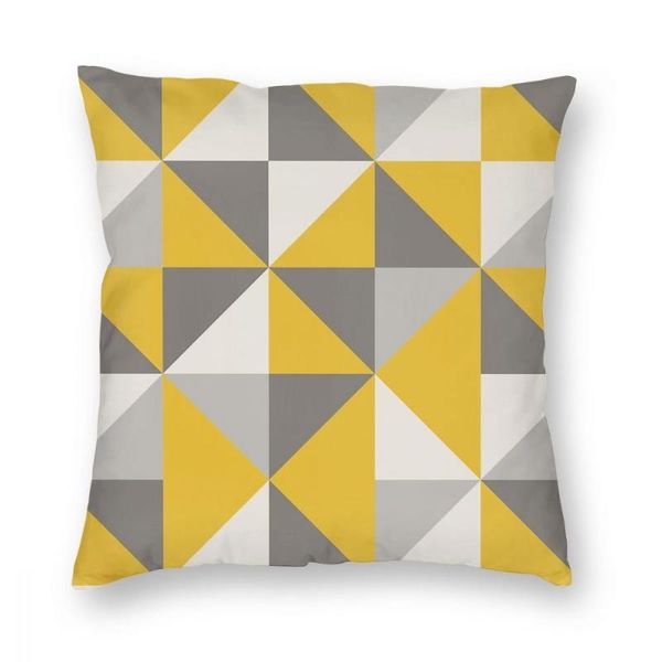 Cuscino/cuscino decorativo design retrò a triangolo in federa quadrata gialla e grigia cuscini in poliestere federa creativa con grafica geometrica moderna