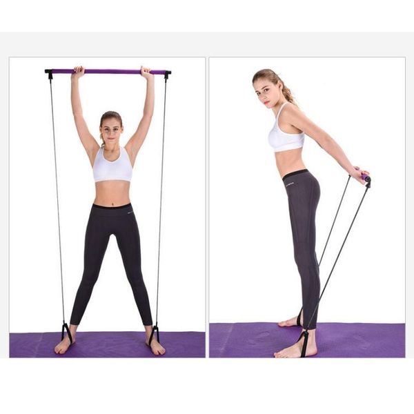 

portable pilates bar kit bodybuilding yoga stick resistance bands toning home gym fitness equipment workout