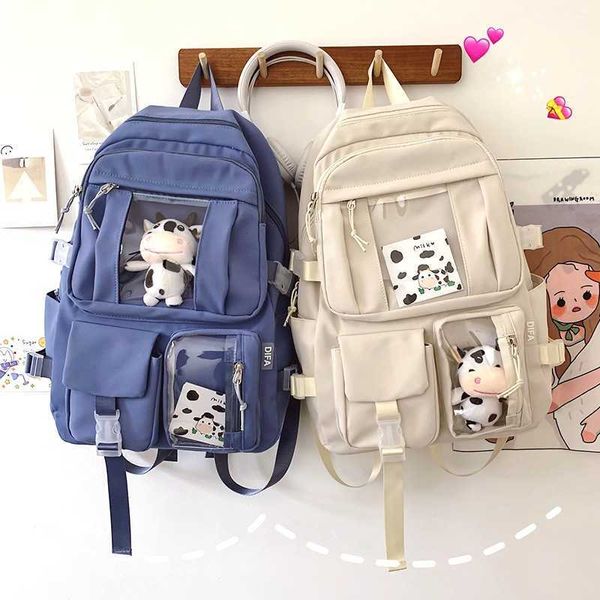 Japanische Kawaii Kuh Schultaschen für Teenager Mädchen Jungen 2021 Neue süße Rucksack Schultasche für Teenager Mädchen Jungen College Studenten Q0528