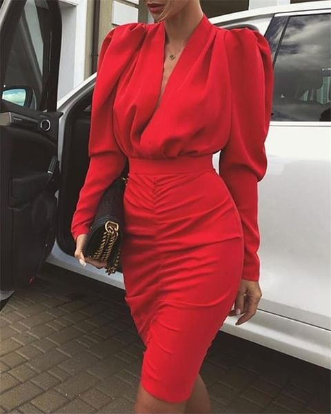 

casual dresses autumn fashion v-neck bubble long-sleeved slim bag hip dress party nightclub female bodycon elegant ol, Black;gray